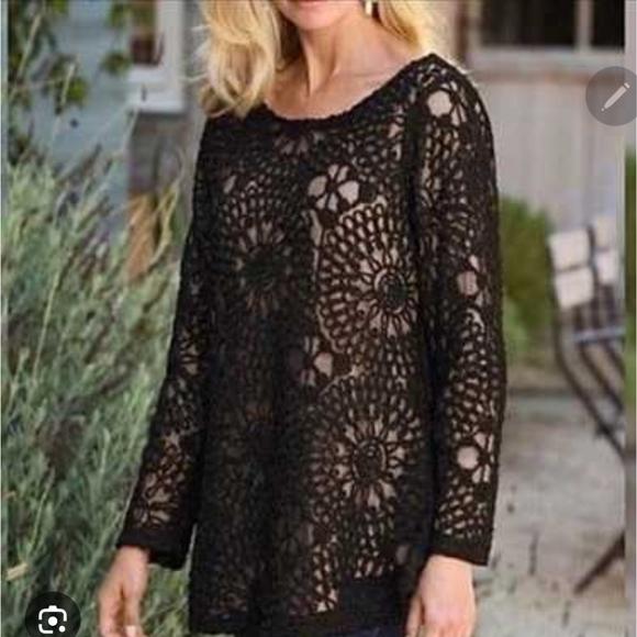 Soft Surroundings Tops - Romantic Floral Supreme Soutache Black Crochet Tunic Top Like New.